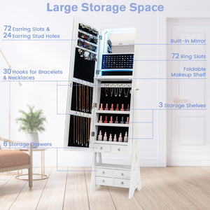 Freestanding Full Length LED Mirrored Jewelry Armoire with 6 Drawers-White view 7