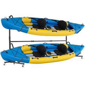 Freestanding Kayak Storage Rack with 6 Lockable Wheels-Black view 4
