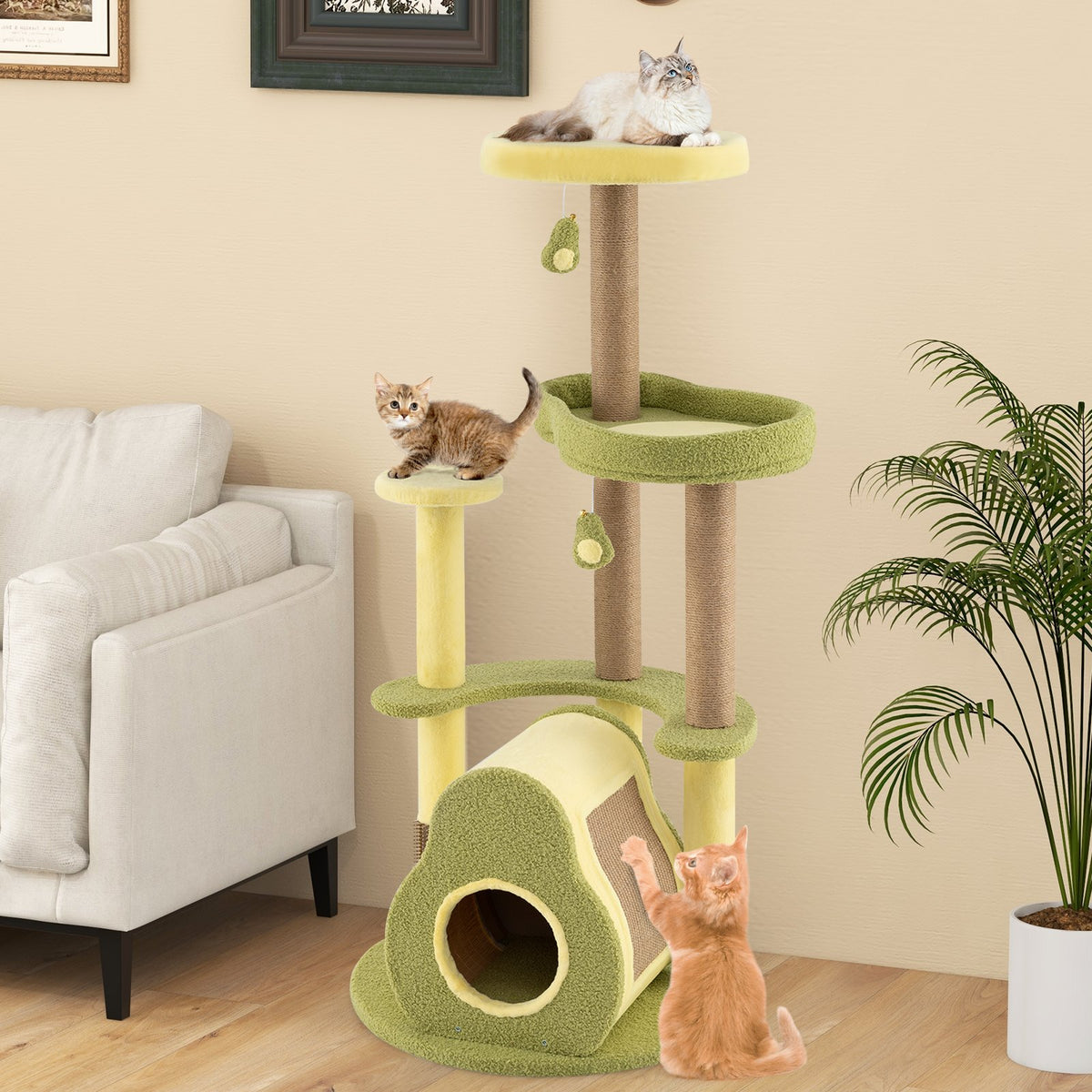 Freestanding Multi-level Avocado Cat Tower with Private Condo-Green view 2