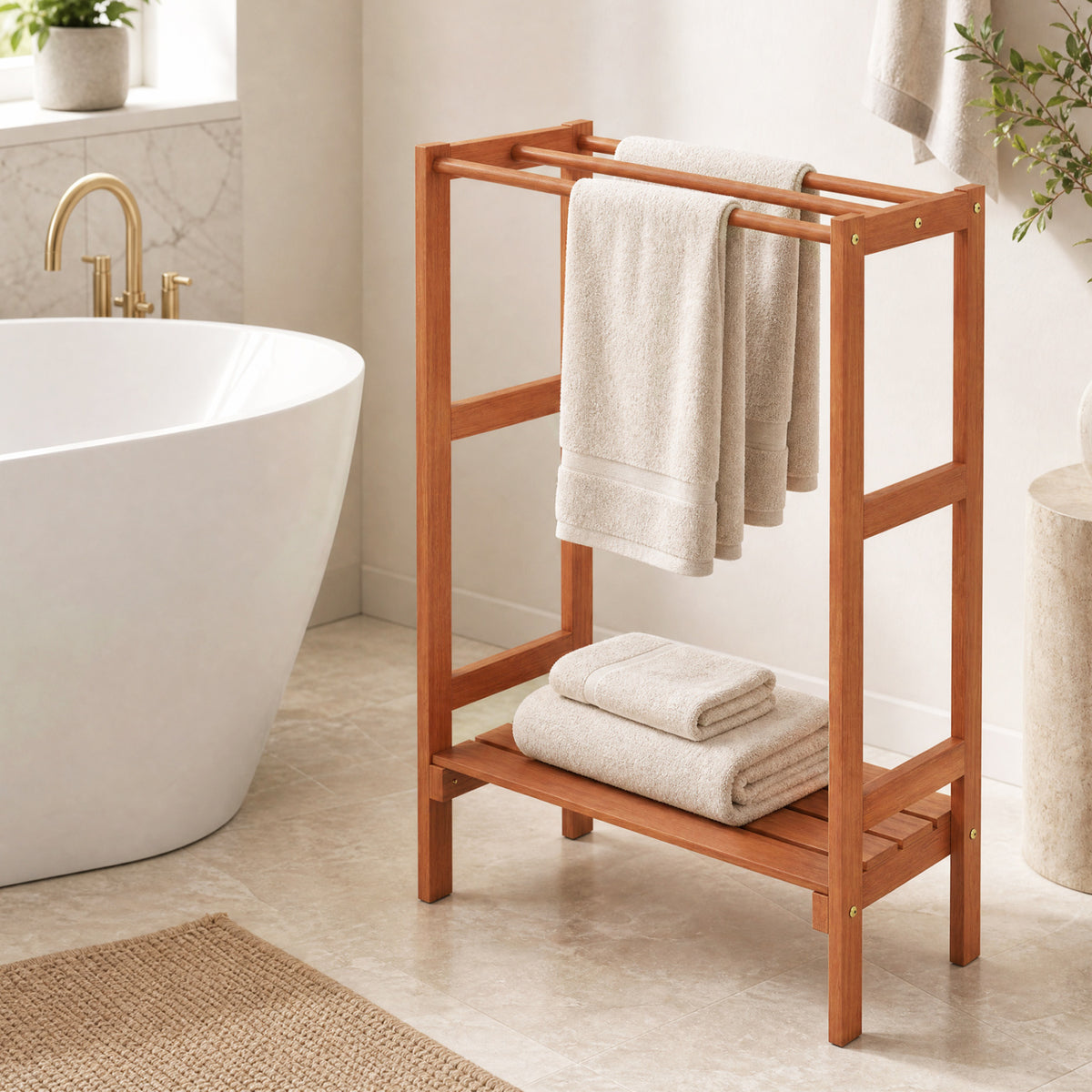Freestanding Towel Rack with 3 Hanging Bars & Bottom Shelf for Bathroom Laundry view 2
