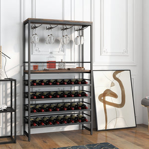 Freestanding Wine Bakers Rack with 4-Tier Wine Storage and 4 Rows of Stemware Racks view 6