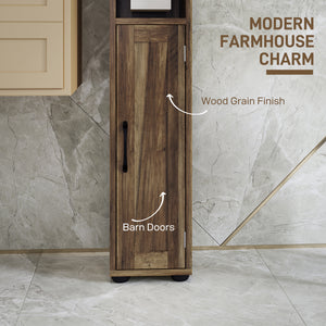 Narrow Bathroom Cabinet, Tall Bathroom Storage Cabinet with Barn Doors, Drawer and Adjustable Shelves – view 5