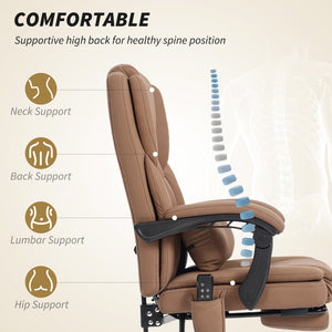Office Chair with Massage, Pet-Friendly Faux Leather Reclining Desk Chair with Lumbar Support, Footrest – view 11