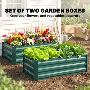 Set of 2 Galvanized Raised Beds for Garden, Outdoor Planter Box for Flowers, Herbs and Vegetables, Green