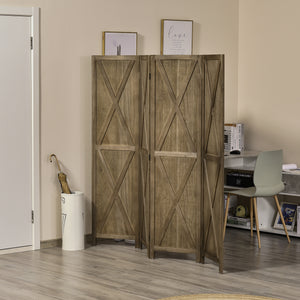 4-panel Wall Partition Farmhouse Room Separator with Foldable Design Wooden Frame 5.6FT, Walnut – view 14
