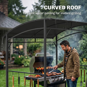 7' x 5' BBQ Grill Gazebo Tent, Garden Grill Canopy with Steel Frame and Hooks, Outdoor Sun Shade, Grey – view 41