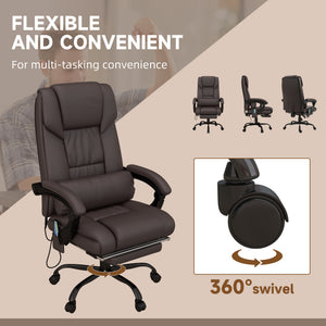 6-Point Vibration Massage Chair, Height Adjustable Reclining Computer Chair with Retractable Footrest, Black – view 13