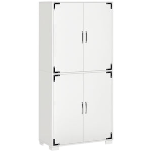 Farmhouse Kitchen Pantry Storage Cabinet with 4 Doors, Kitchen Cabinet with Shelves, White
