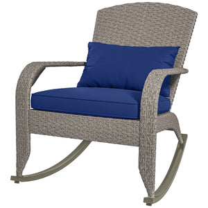 Adirondack Chair, Outdoor Wicker Rocking Chair with High Back, Seat Cushion and Pillow for Porch, Balcony, Cream/Brown