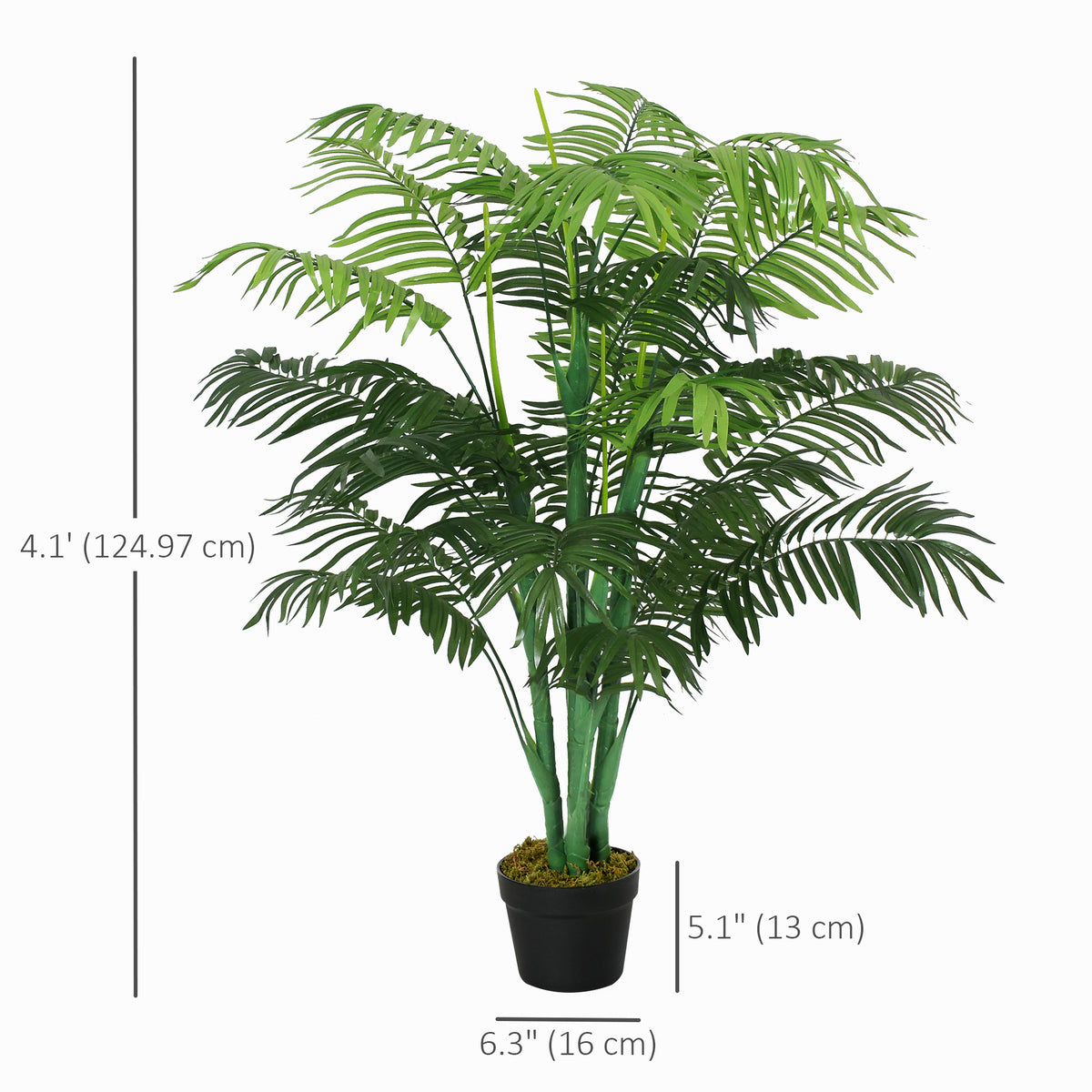 4FT Artificial Palm Tree, Fake Tropical Tree with Lifelike Leaves, Faux Plant in Pot for Indoor Decoration, Green