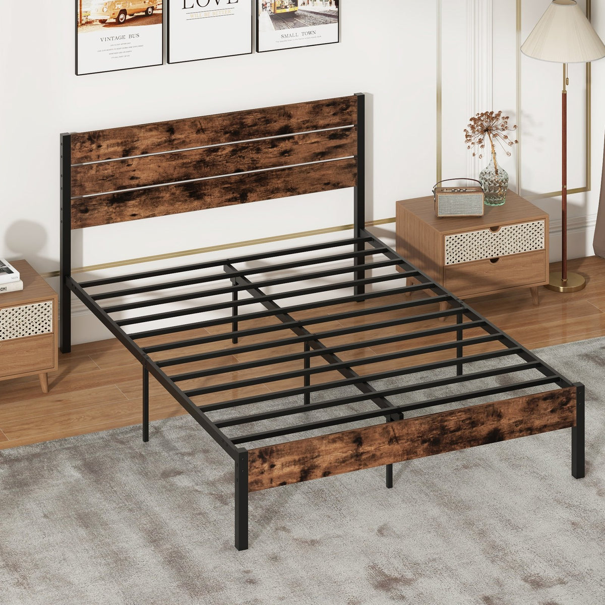 Full/King/Queen/Twin Size Bed Frame with High Headboard and Mute Bar-Queen Size view 2