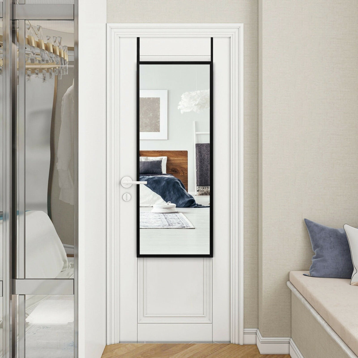 Full Length Metal Door Mirror with Adjustable Hook-Black view 2