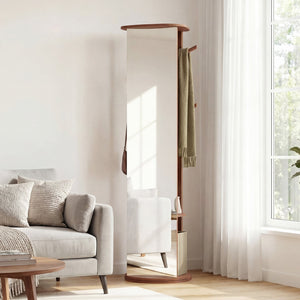Full Length Mirror Coat Rack Solid Wood Standing Mirror-Walnut view 3