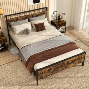 Full Metal Bed Frame Industrial Platform Bed with Wooden Headboard-Full Size view 6
