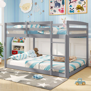 Full Over Full Bunk Bed Low-to-ground Bunk Bed-Gray view 2