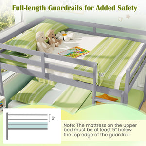 Full Over Full Bunk Bed Low-to-ground Bunk Bed-Gray view 8