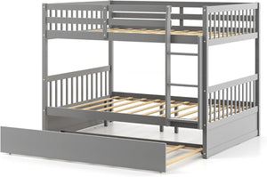 Full over Full Bunk Bed Platform Wood Bed with Ladder-Gray