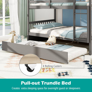 Full over Full Bunk Bed Platform Wood Bed with Ladder-Gray view 7