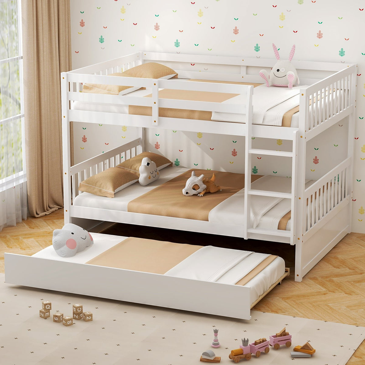 Full over Full Bunk Bed Platform Wood Bunk Bed view 2