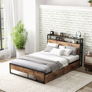 Full/Queen Bed Frame with 2-Tier Storage Headboard and Charging Station-Full Size view 3