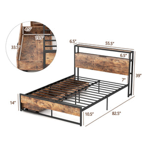 Full/Queen Bed Frame with 2-Tier Storage Headboard and Charging Station-Full Size view 4