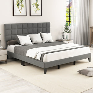 King Size Modern Linen Bed Frame with Adjustable Headboard-Gray view 2