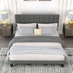 King Size Modern Linen Bed Frame with Adjustable Headboard-Gray view 3