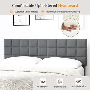 King Size Modern Linen Bed Frame with Adjustable Headboard-Gray view 6