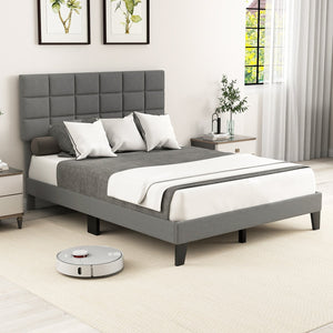 Queen Size Modern Linen Bed Frame with Adjustable Headboard-Gray view 2
