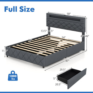 Full/Queen Size Bed Frame with Adjustable Storage Headboard and Wooden Slat Support-Full view 5