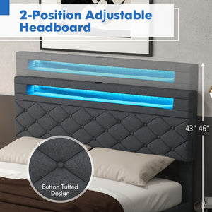 Full/Queen Size Bed Frame with Adjustable Storage Headboard and Wooden Slat Support-Full view 9