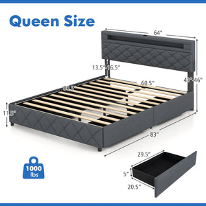 Full/Queen Size Bed Frame with Adjustable Storage Headboard and Wooden Slat Support-Queen Size view 5