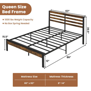 Full/Queen Size Bed Frame with Charging Station and Storage Headboard-Queen Size view 4