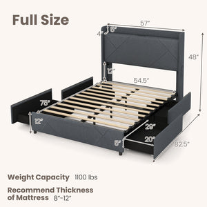 Full/Queen Size Bed Frame with LED Lights and Charging Station-Full Size view 4