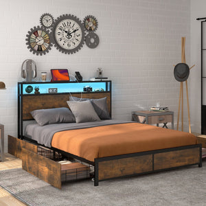 Full/Queen Size Bed Frame with Smart LED Lights and Storage Drawers-Full Size view 2