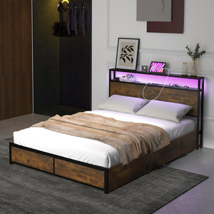 Full/Queen Size Bed Frame with Smart LED Lights and Storage Drawers-Full Size view 3
