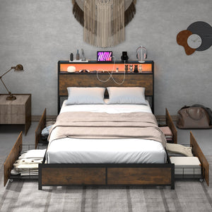 Full/Queen Size Bed Frame with Smart LED Lights and Storage Drawers-Full Size view 5