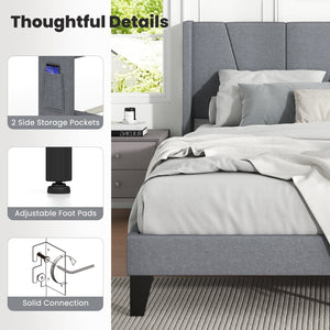 Full/Queen Size Bed Frame with Wingback Headboard and Wood Slat Support-Queen Size view 9