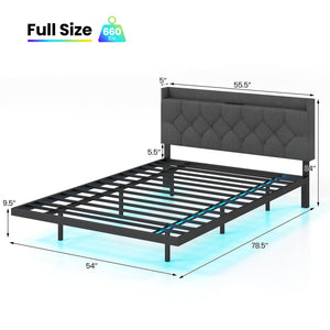Full/Queen Size Floating Bed Frame with LED and Headboard and Charging Station-Full Size view 4