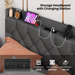 Full/Queen Size Floating Bed Frame with LED and Headboard and Charging Station-Full Size view 7