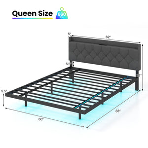 Full/Queen Size Floating Bed Frame with LED and Headboard and Charging Station-Queen Size view 4