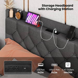 Full/Queen Size Floating Bed Frame with LED and Headboard and Charging Station-Queen Size view 7