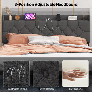 Full/Queen Size Floating Bed Frame with LED and Headboard and Charging Station-Queen Size view 8
