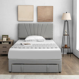 Full/Queen Size Upholstered Bed Frame with Drawer and Adjustable Headboard-Full Size view 3