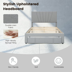 Full/Queen Size Upholstered Bed Frame with Drawer and Adjustable Headboard-Full Size view 8