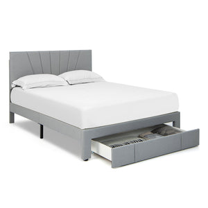 Full/Queen Size Upholstered Bed Frame with Drawer and Adjustable Headboard-Queen Size view 4