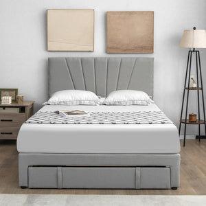 Full/Queen Size Upholstered Bed Frame with Drawer and Adjustable Headboard-Queen Size view 7