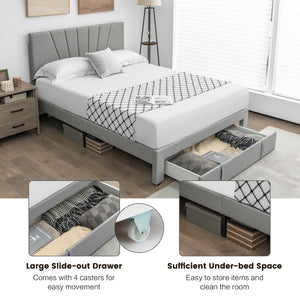 Full/Queen Size Upholstered Bed Frame with Drawer and Adjustable Headboard-Queen Size view 8
