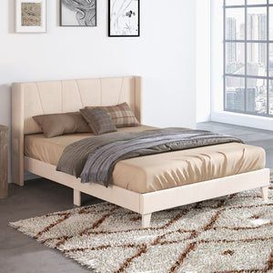 Full/Queen Size Upholstered Bed Frame with Geometric Wingback Headboard-Queen Size view 3