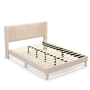 Full/Queen Size Upholstered Bed Frame with Geometric Wingback Headboard-Queen Size view 4